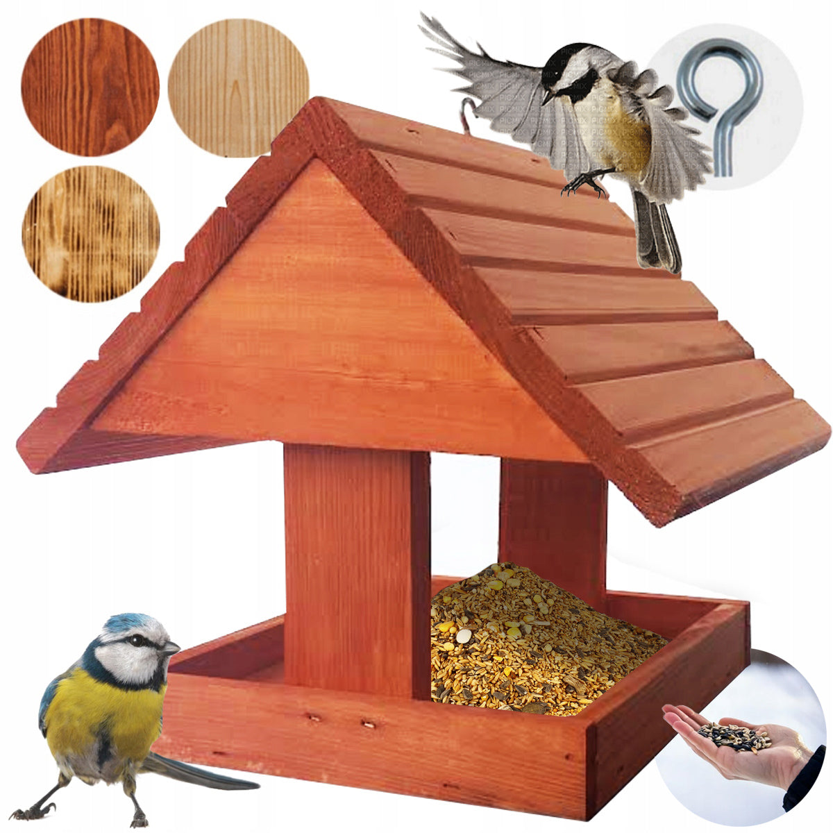 WOODEN BIRDHOUSE FEEDER LARGE XXL hanging and for window, balcony
