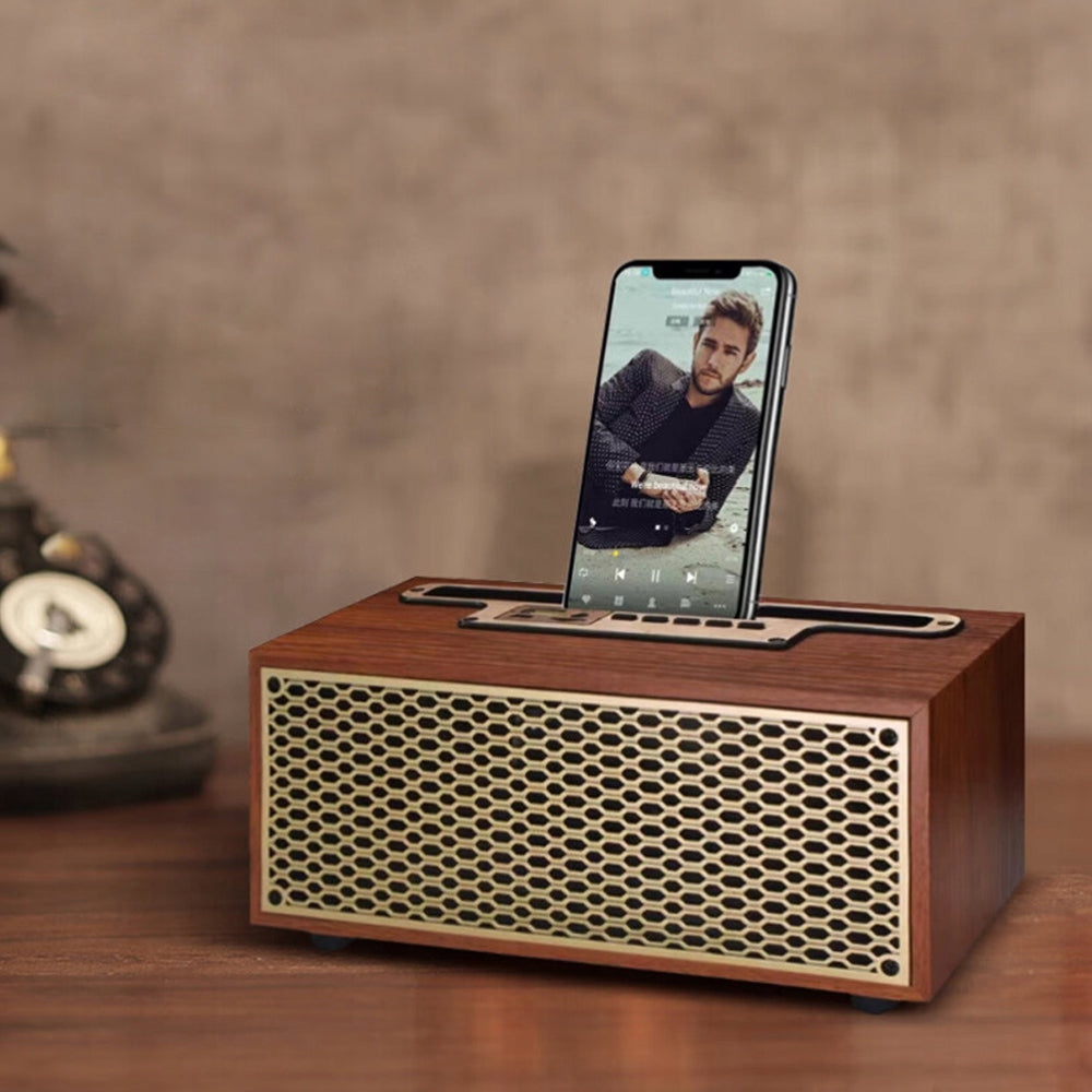 WOODEN BLUETOOTH RADIO RETRO SPEAKER 8W BASS AUX USB TF BROWN Brand Bedee