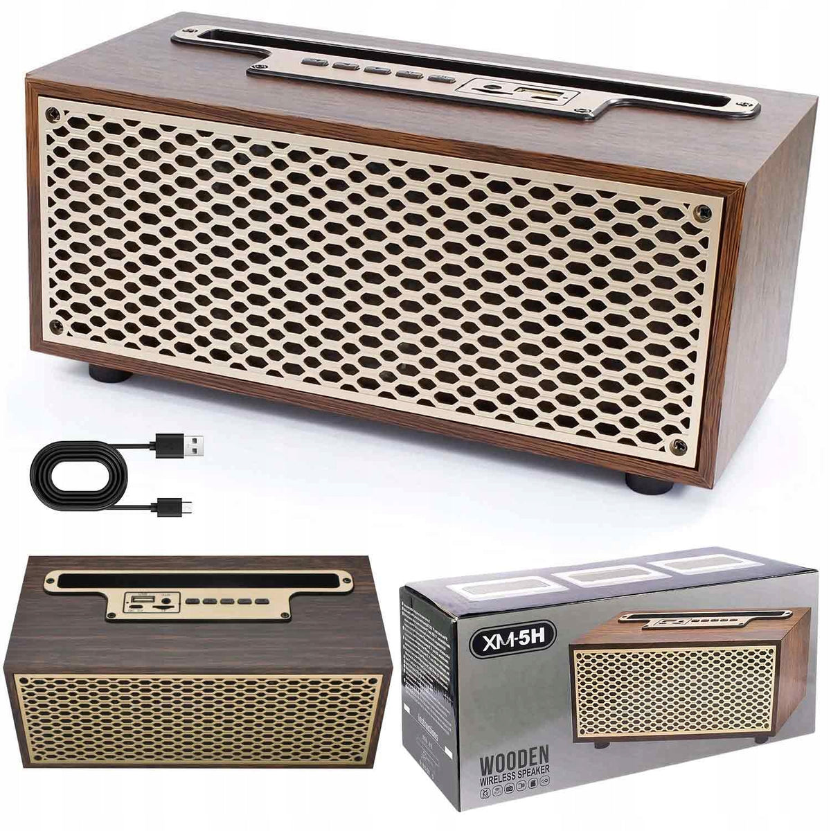 WOODEN BLUETOOTH RADIO RETRO SPEAKER 8W BASS AUX USB TF BROWN