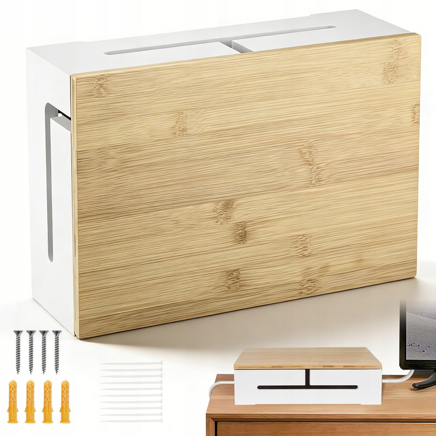 WOODEN CABLE BOX 32 X 22 X 11 CM WHITE FOR OFFICE AND LIVING ROOM