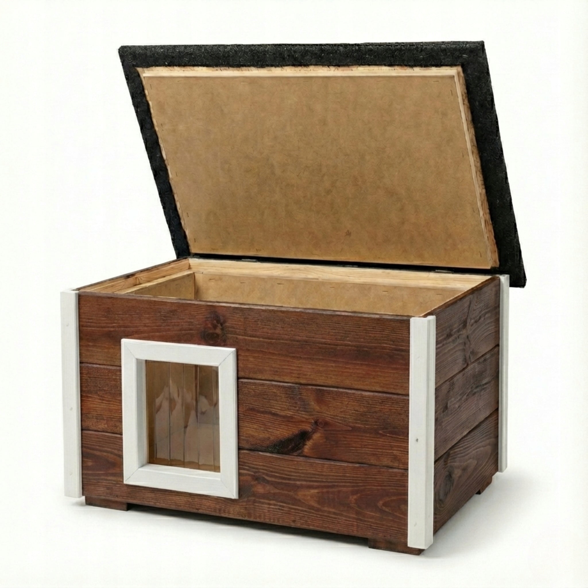 WOODEN CAT KENNEL WHOLE INSULATED WINTER COTTAGE XXL OPENING ROOF Product width 66.5 cm