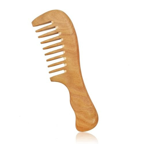 WOODEN COMB FOR CURLS WITH WIDE TEETH NATURAL PEACH Brand no brand