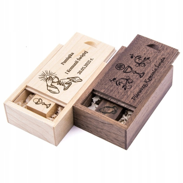 WOODEN COMMUNION FLASH DRIVE WITH BOX 8GB USB 3.0 GIFT ENGRAVING