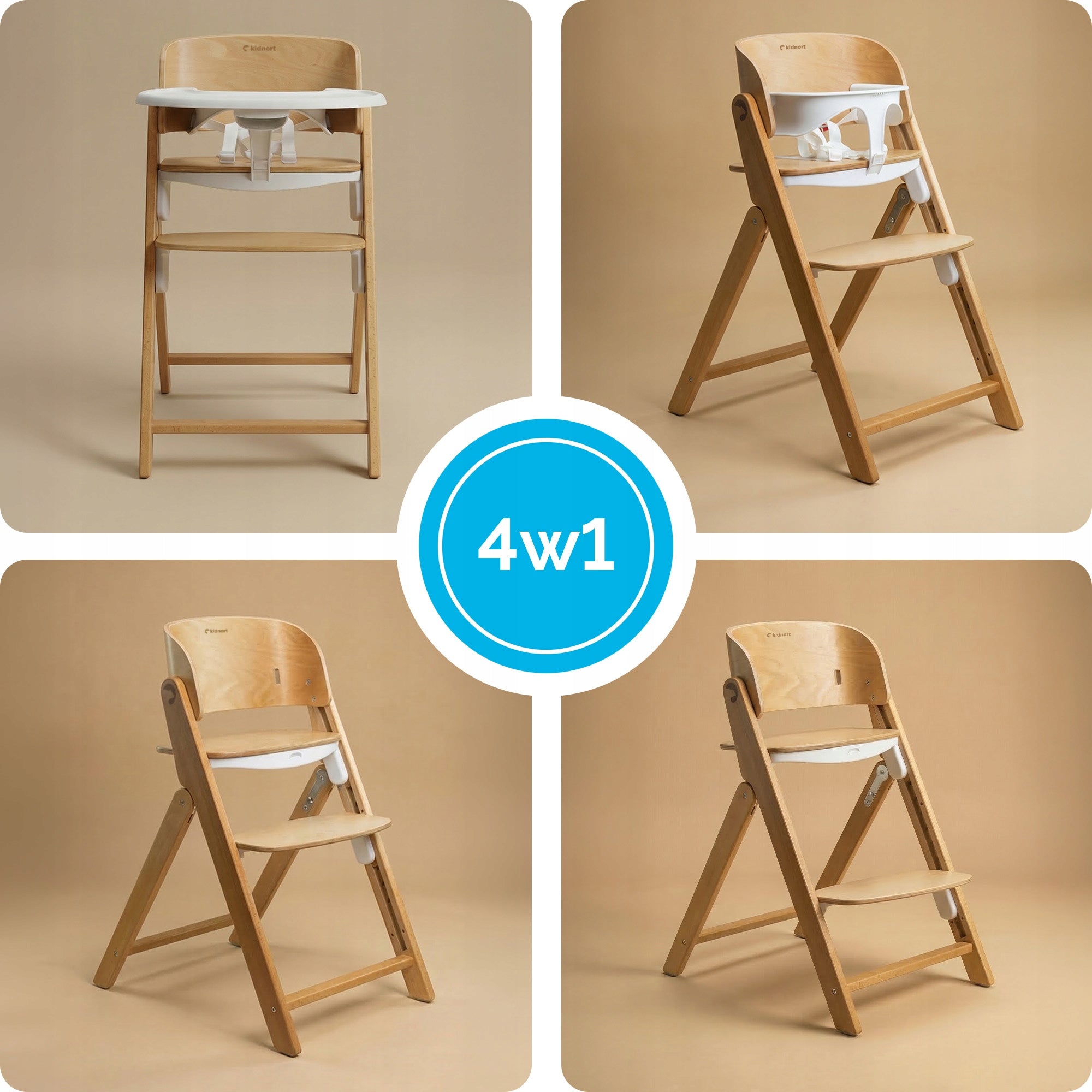 WOODEN FEEDING CHAIR 4in1 SCALE Natural WITH TRAY AND STRAPS Manufacturer code DK-011657