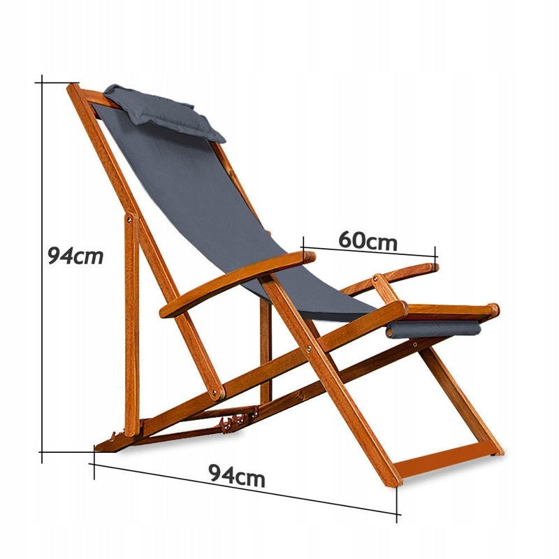 WOODEN GARDEN LOUNGER CHAIR ANTHRACITE Seat material fabric