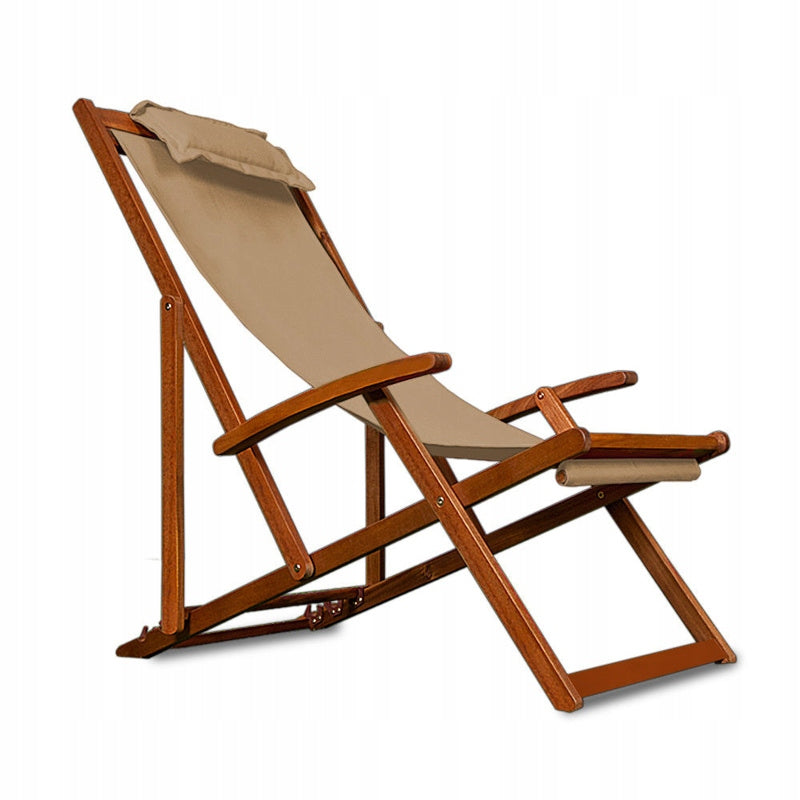 WOODEN GARDEN LOUNGER CHAIR BEIGE