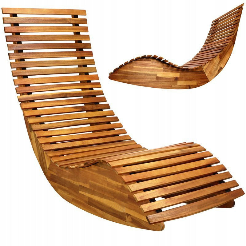 WOODEN GARDEN LOUNGER ROCKER MADE OF ACACIA WOOD Brand Casaria