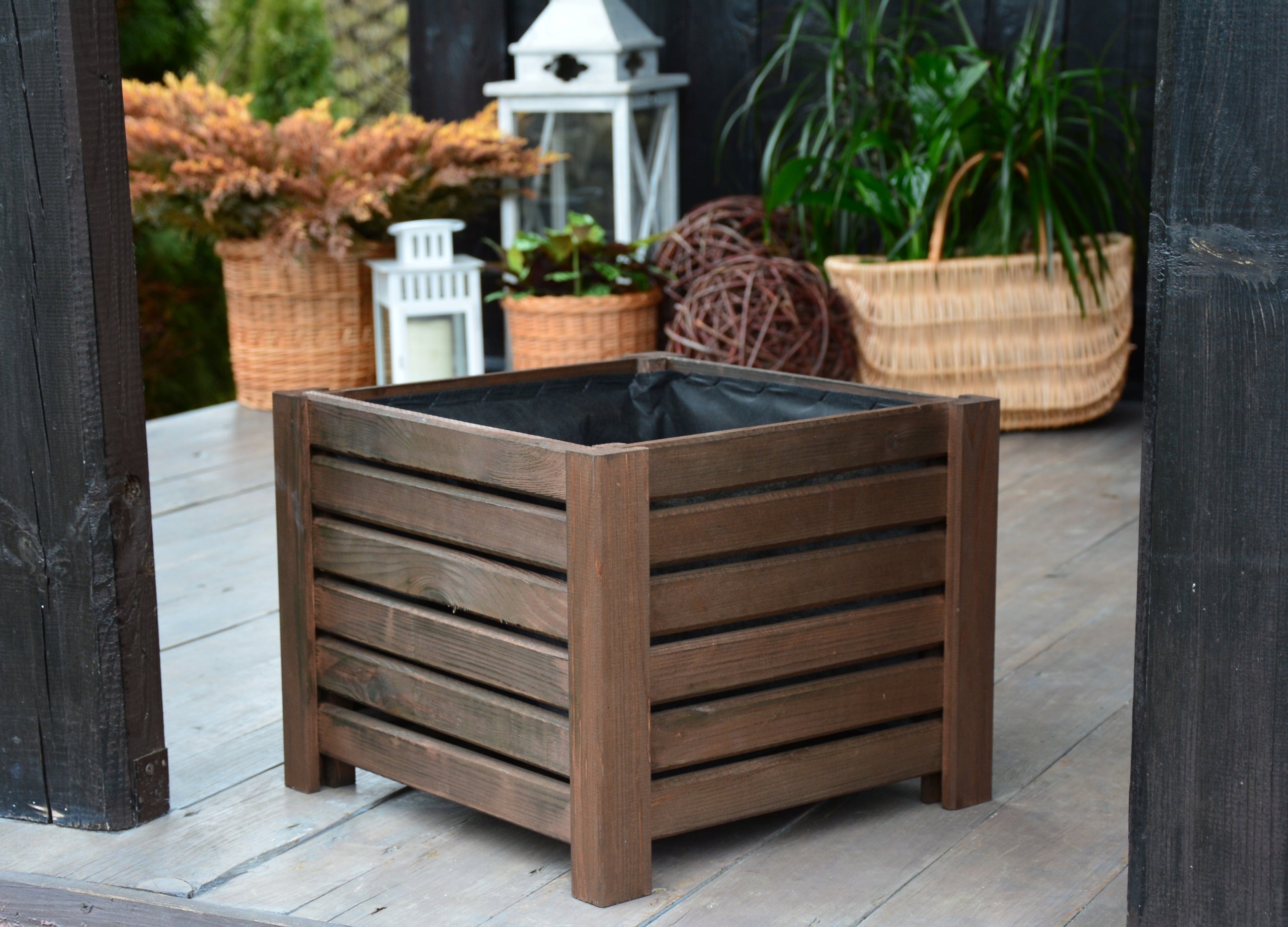 WOODEN GARDEN PLANTER for terrace BOX LARGE Length 38 cm
