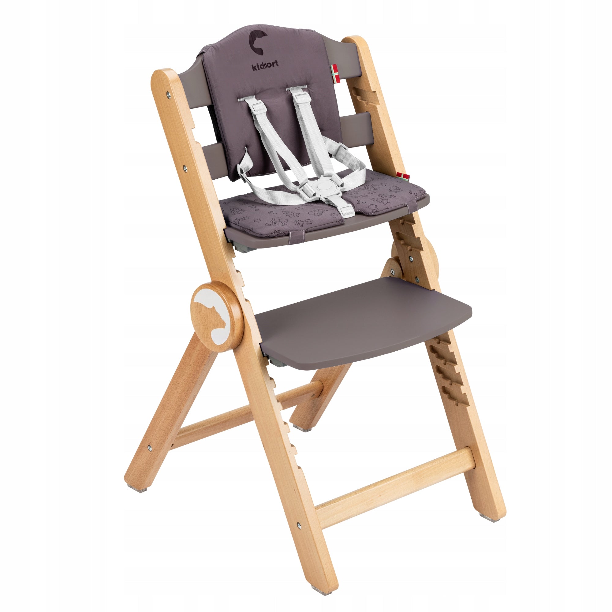 WOODEN HIGH CHAIR DRÖMMER UNIQUE DARK BROWN WITH TRAY STRAPS Manufacturer code DK-011457