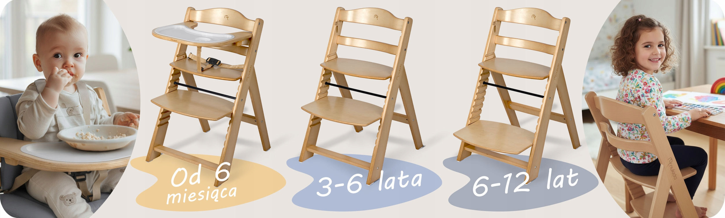 WOODEN HIGHCHAIR TRAY SOLID adjustable straps Nukido Manufacturer code 703000