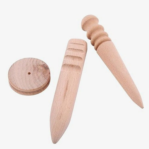 WOODEN LEATHER POLISHER SET OF 3 HAND TOOL CRAFTS