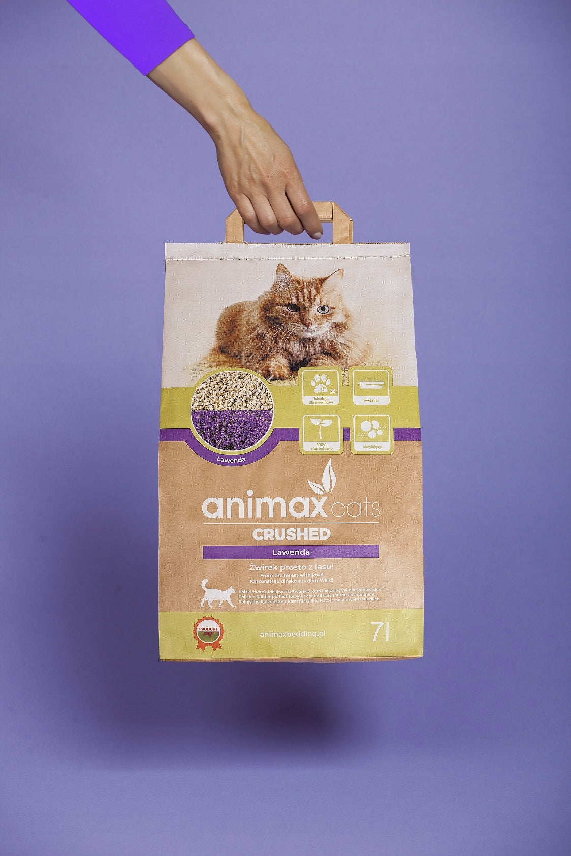 WOODEN LITTER CLUMPING ABSORBENT CAT CRUMBLE 2X7 L LAVENDER ANIMAX Manufacturer code 5906660129127