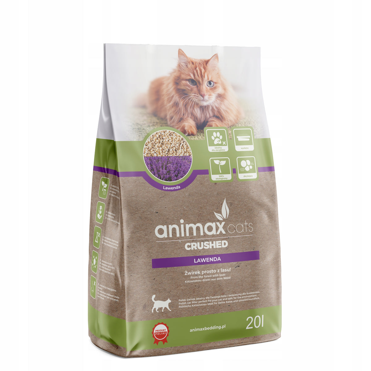 WOODEN LITTER CLUMPING CAT CRUMBLE ANIMAX 20L LAVENDER