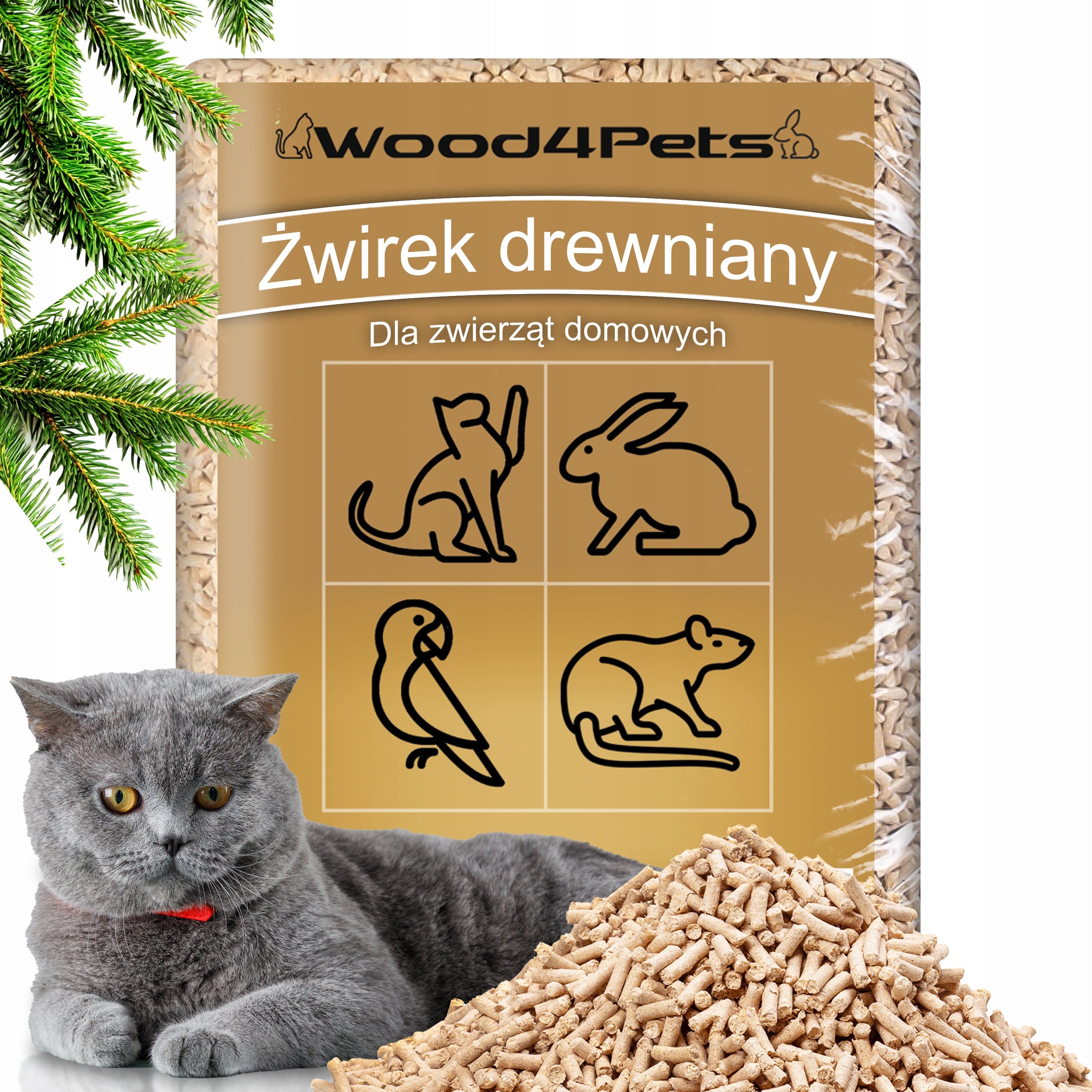 WOODEN LITTER FOR CAT PIGS 15KG LIGHT NATURAL NON-CAKING PELLET