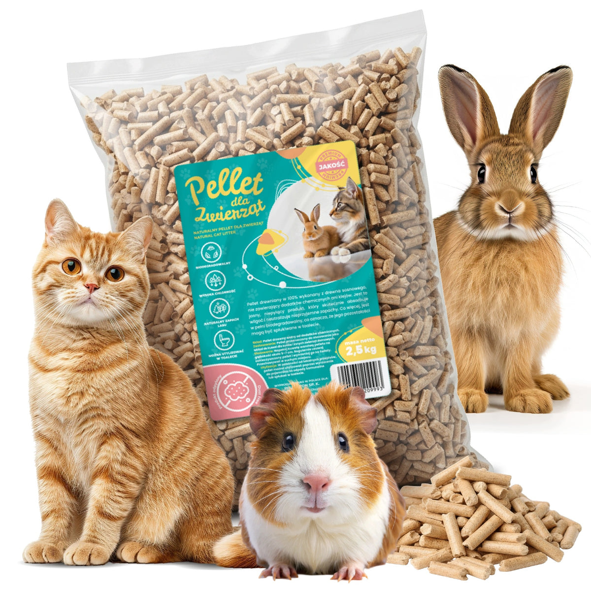 WOODEN LITTER PELLET LIGHT FOR CAT PIG RABBIT ANIMALS 2,5KG
