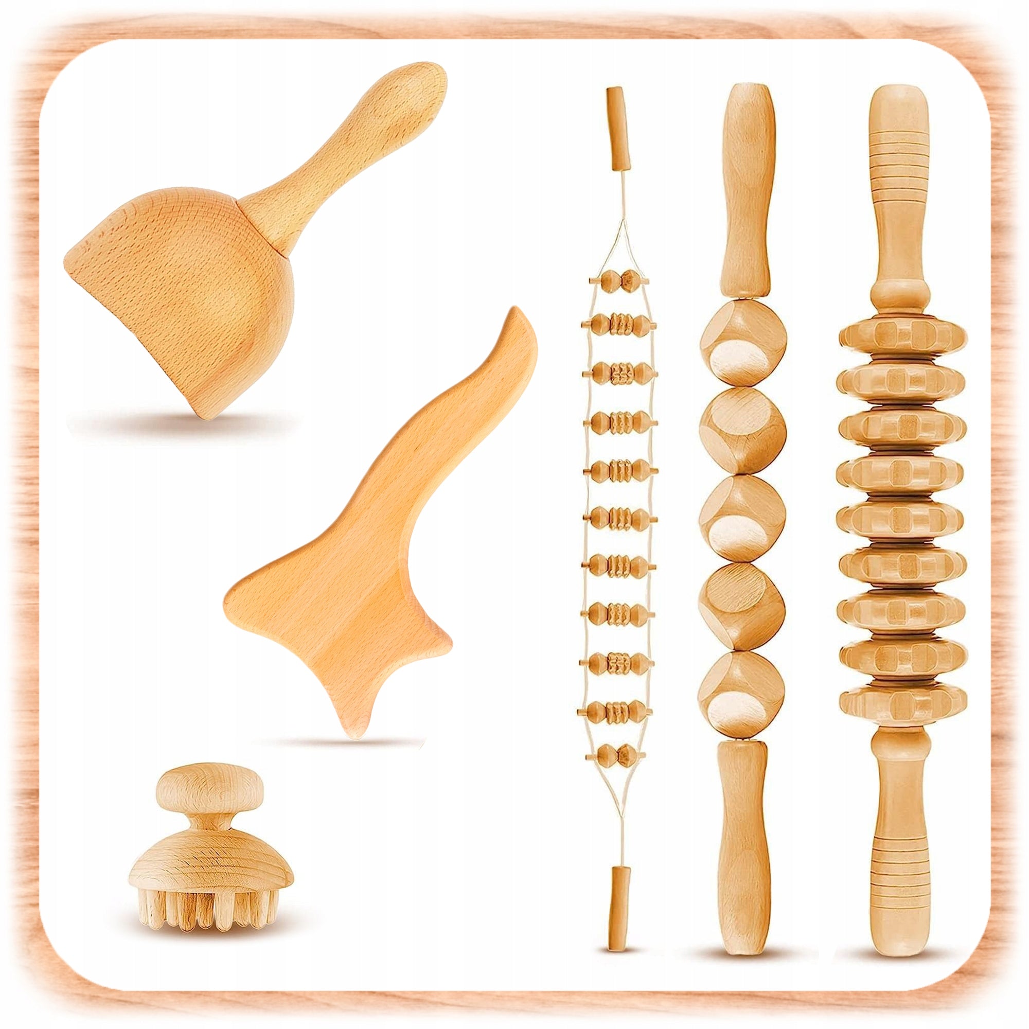 WOODEN MASSAGE SET MADEROTHERAPY CELLULITE MOTHER'S DAY Manufacturer code chenxiaowen