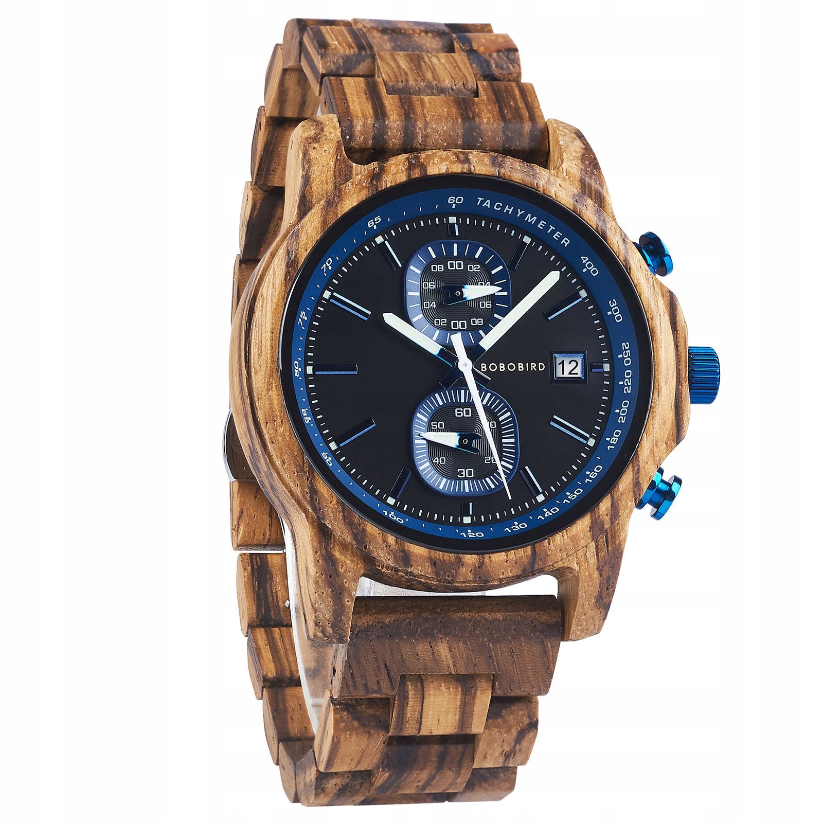 WOODEN MEN'S WATCH BOBO BIRD T159-3 ELEGANT CHRONOGRAPH BRACELET Packaging status original