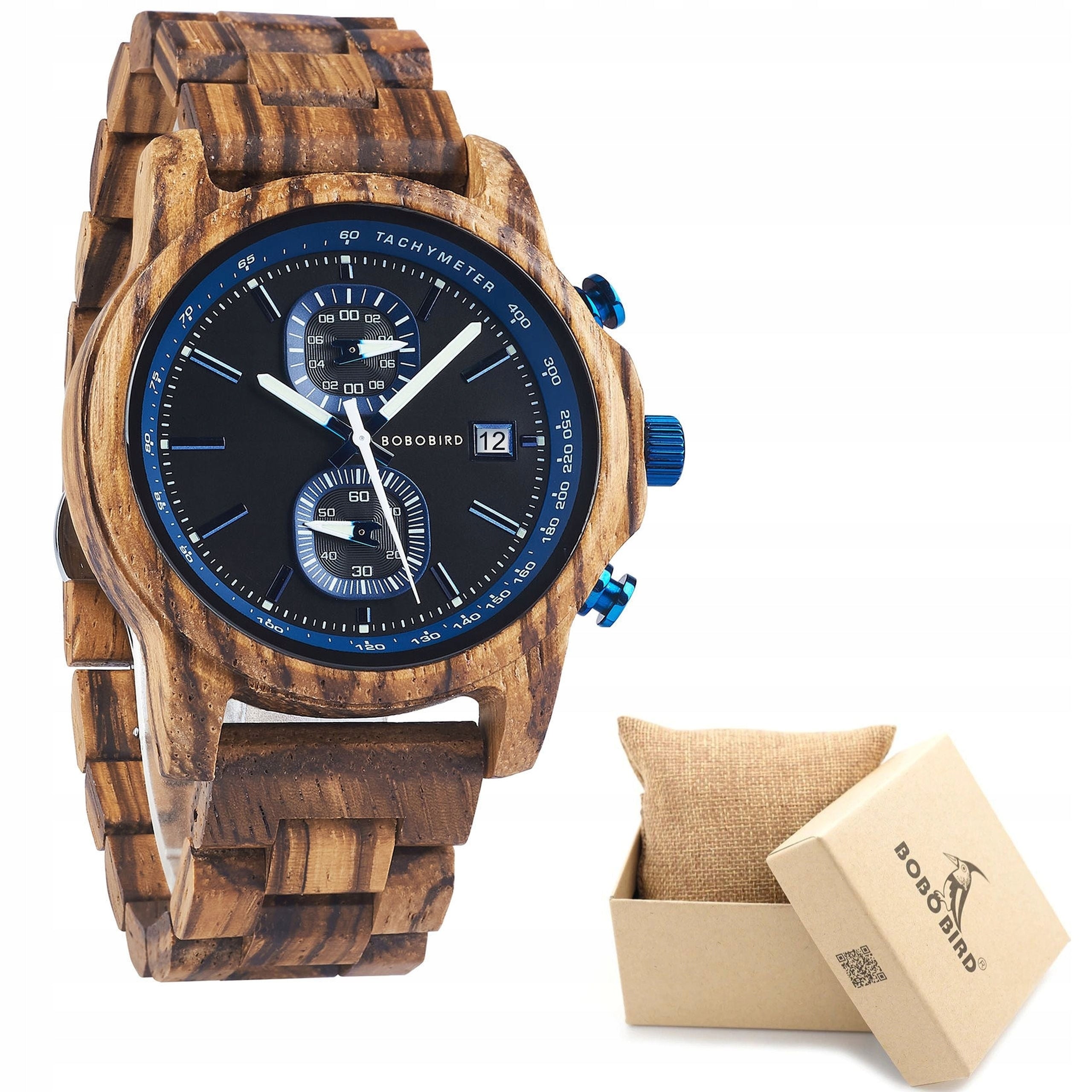 WOODEN MEN'S WATCH BOBO BIRD T159-3 ELEGANT CHRONOGRAPH BRACELET