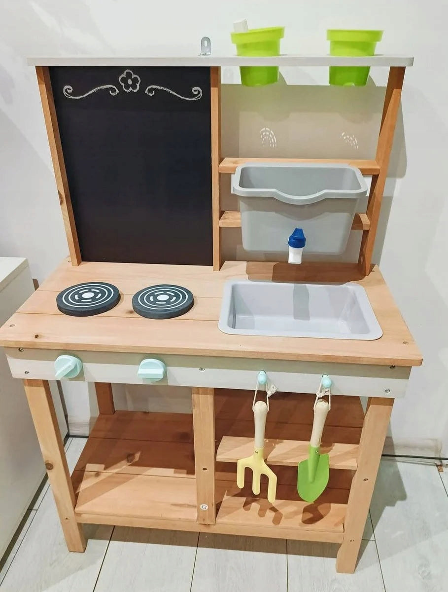 WOODEN MUD KITCHEN For Sand Garden Sandbox For Kids Garden Length 64 cm