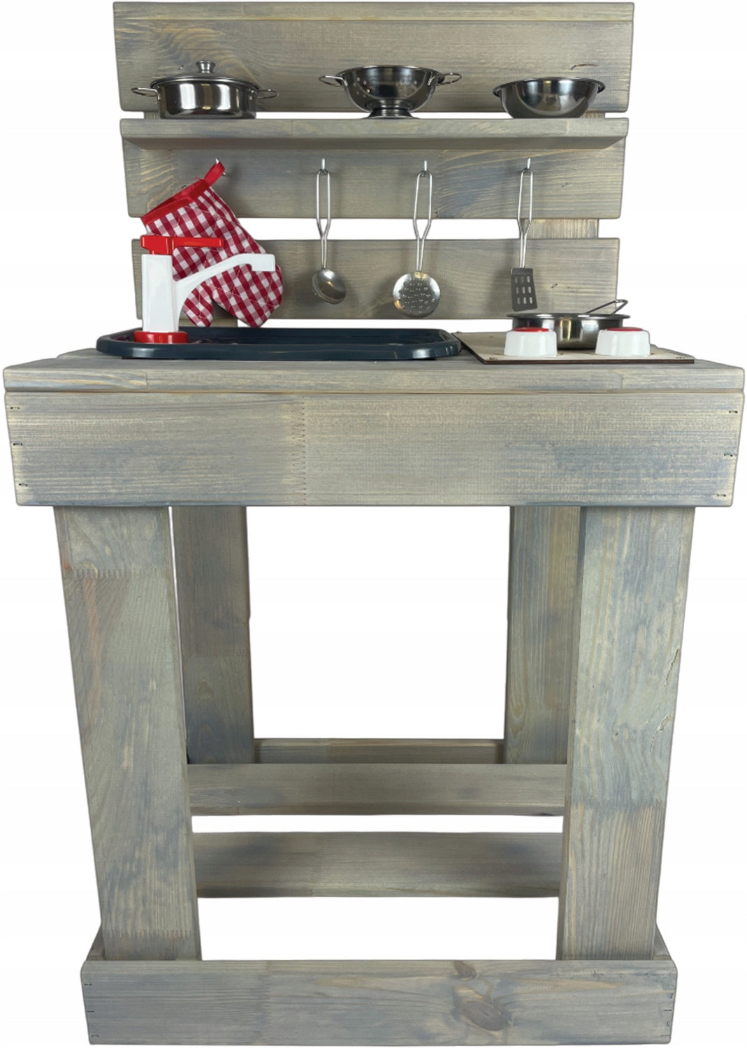 WOODEN OUTDOOR GARDEN KITCHEN MUD LARGE + STEEL DISH SET Kid's age 3＋ years
