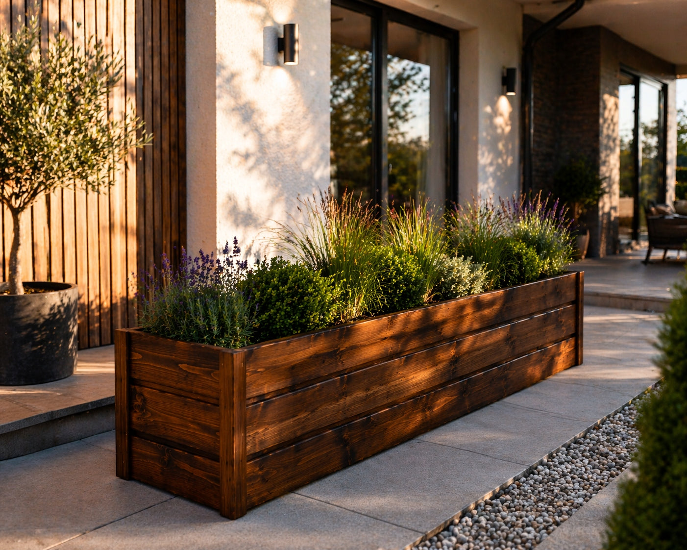 WOODEN PLANTER LARGE 120x30x30CM STAIN COLOR ROSEWOOD DARK Brand no brand