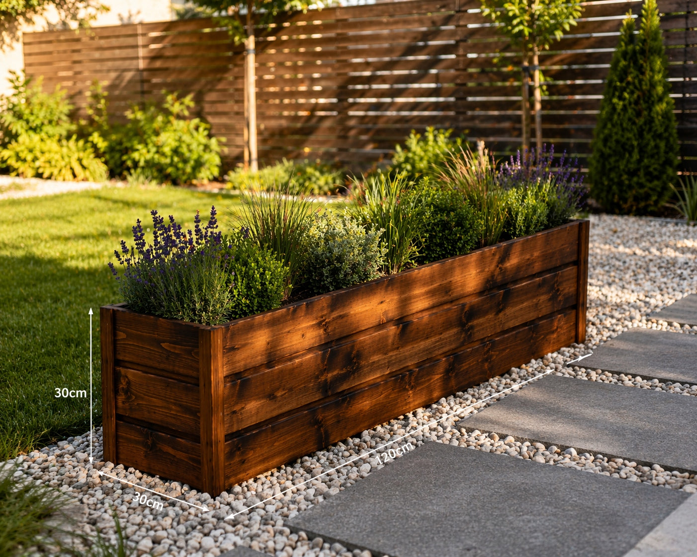 WOODEN PLANTER LARGE 120x30x30CM STAIN COLOR ROSEWOOD DARK Manufacturer code LOR120palc