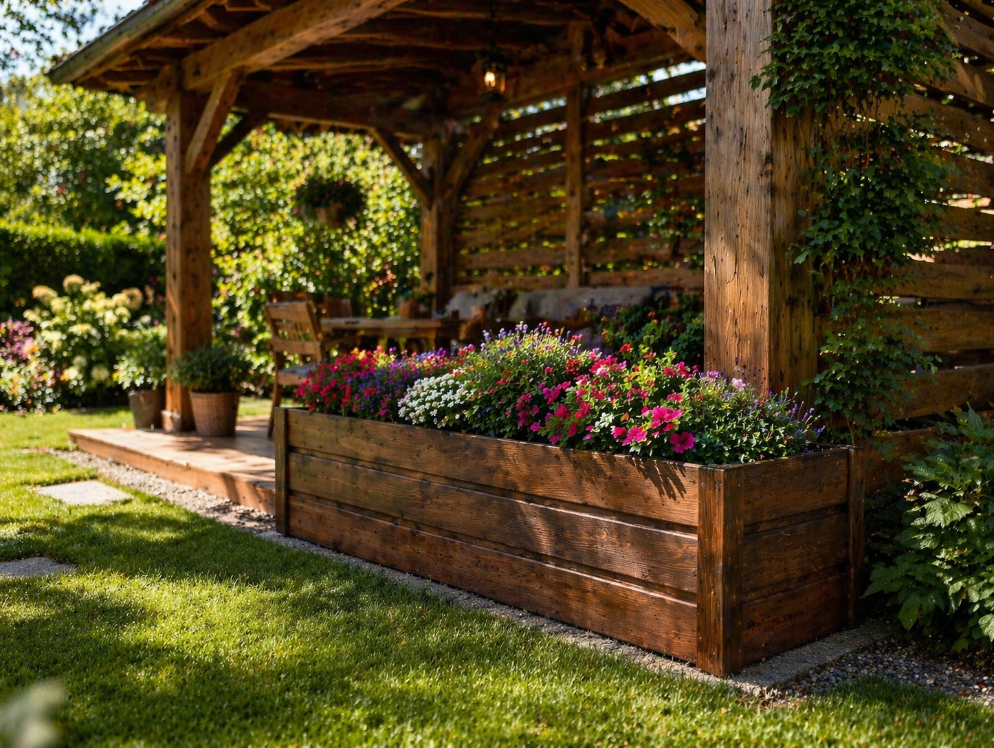 WOODEN PLANTER LARGE 120x30x30CM STAIN COLOR ROSEWOOD DARK Product height 30 cm