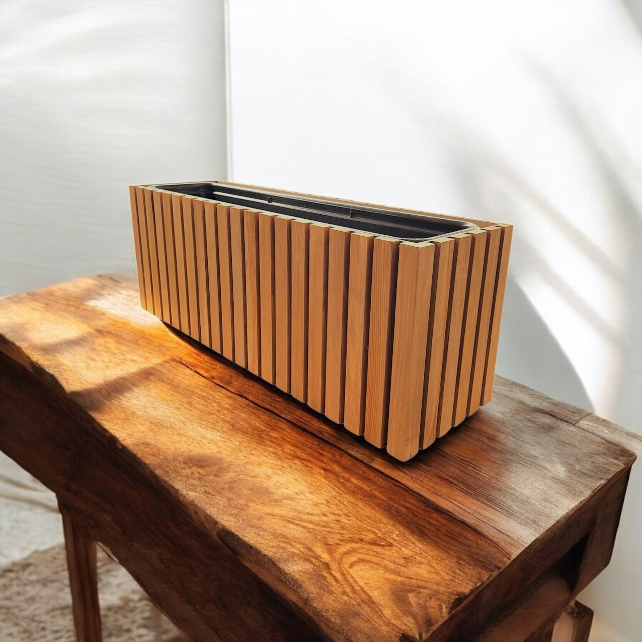 WOODEN POT GARDEN BOX TERRACE, FLOWERS GOLDEN OAK LAMELLAS Material wood