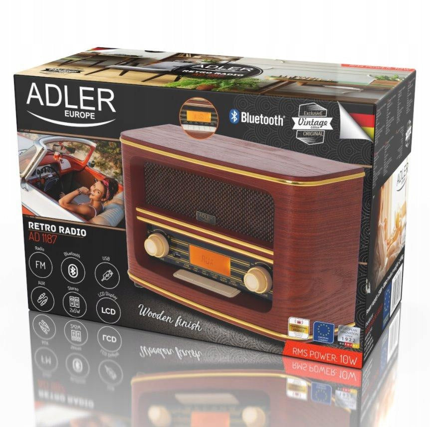 WOODEN RETRO RADIO FM BLUETOOTH USB MP3 ADLER AD 1187 Brand ADLER