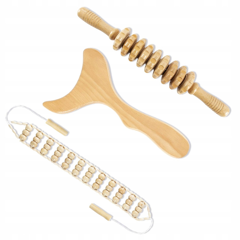 WOODEN ROLLER FOR BACK LEG MUSCLE MASSAGE ANTI-CELLULITE SET Medical device no