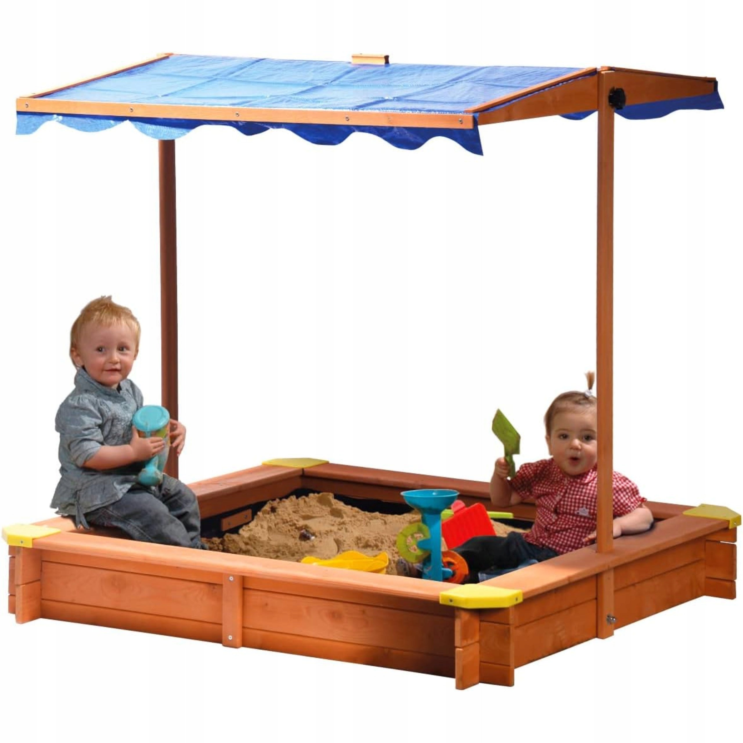 WOODEN SANDBOX 117X117 CM + 14 SAND TOYS SET Brand Dobar