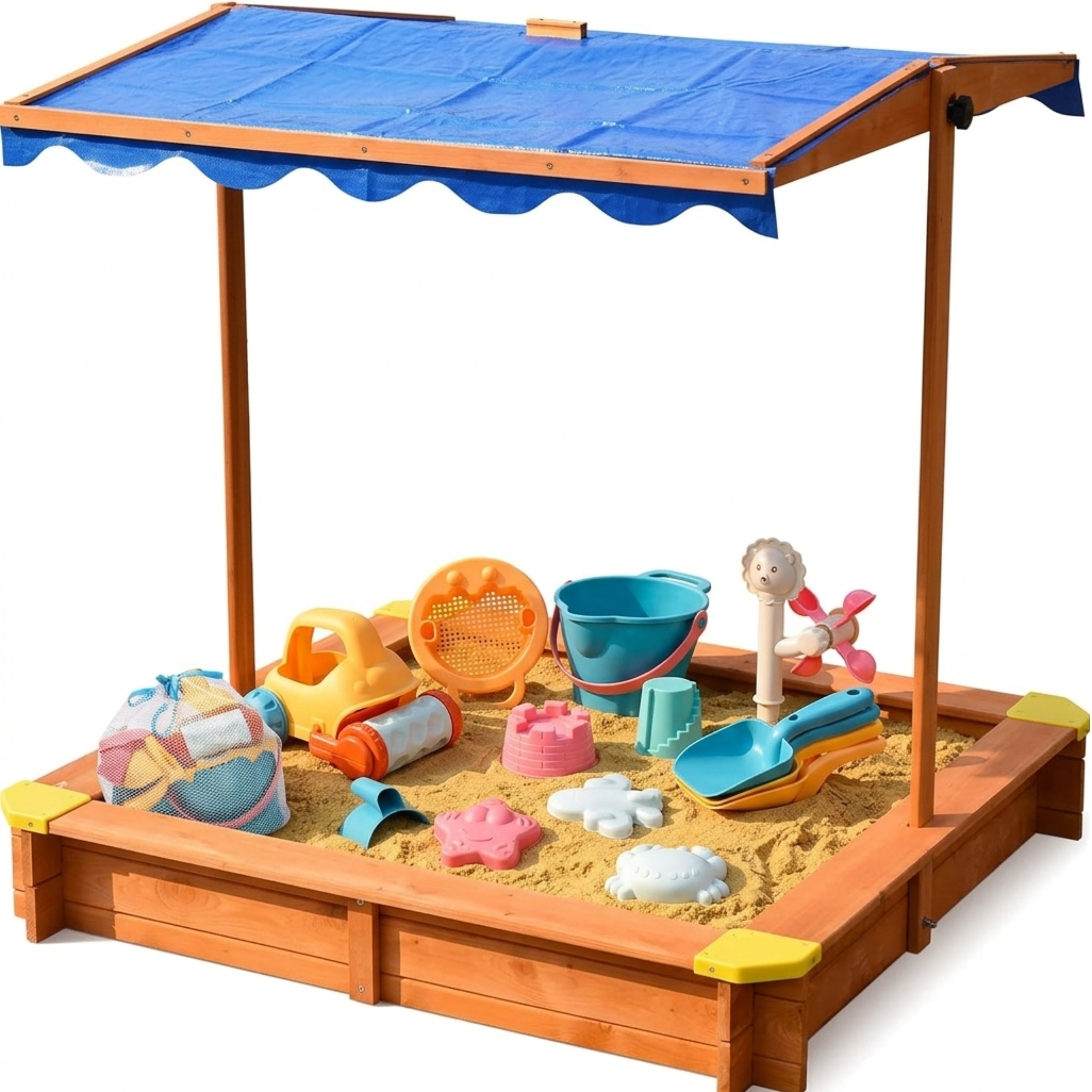 WOODEN SANDBOX 117X117 CM + 14 SAND TOYS SET Manufacturer code 94350FSC