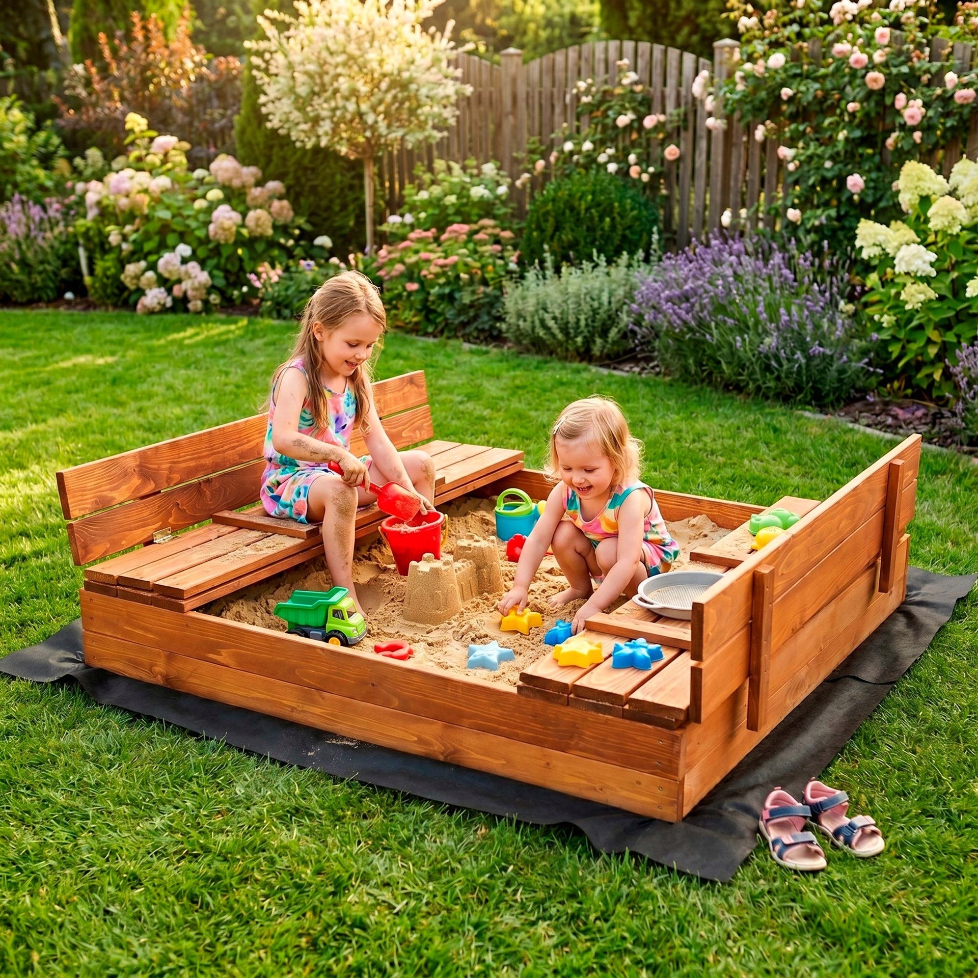 WOODEN SANDBOX CLOSED IMPREGNATED LARGE WITH BENCHES 150cm XXL+FREEBIE Packaging status original