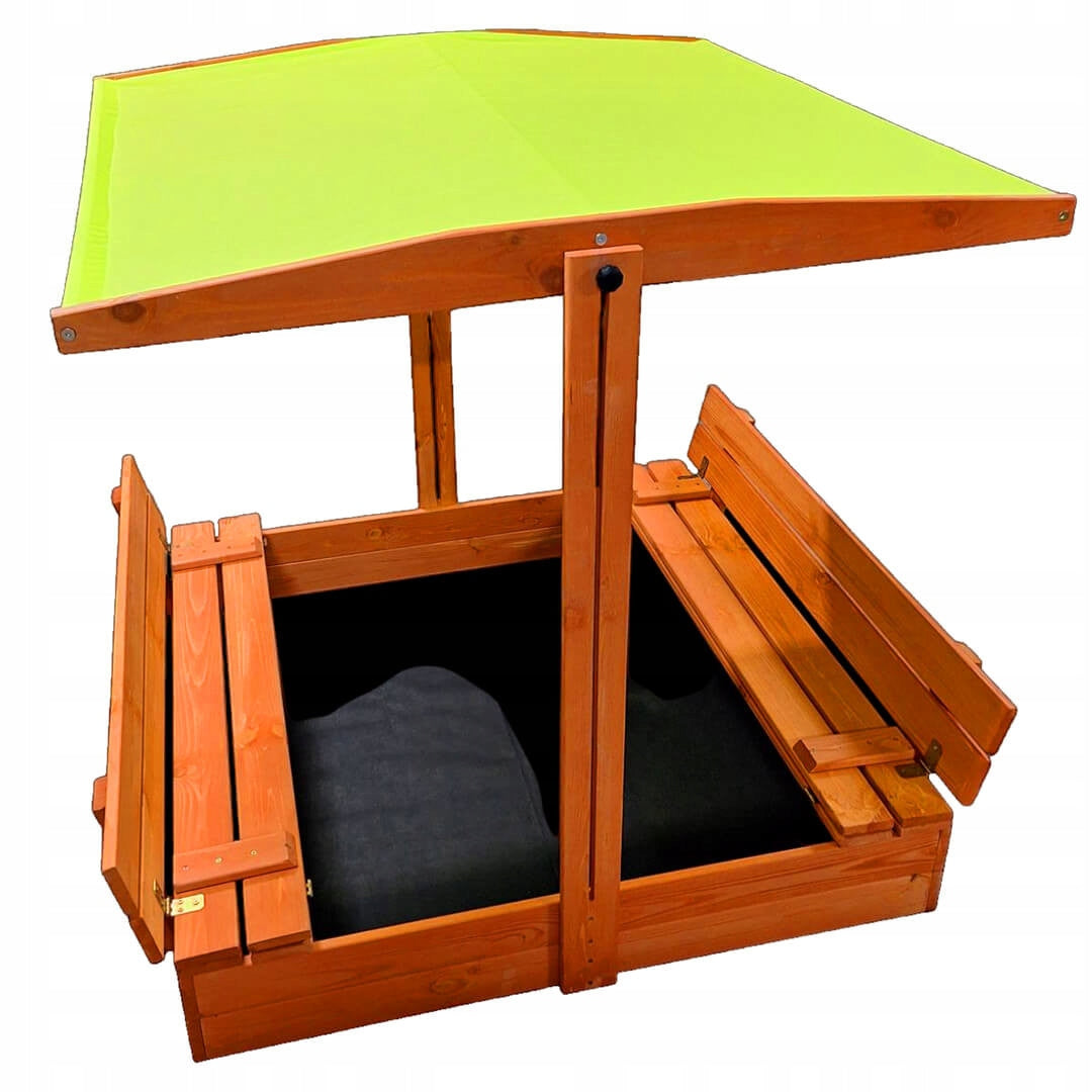 WOODEN SANDBOX CLOSED WITH BENCH AND CANOPY ADJUSTABLE 120X120 CM