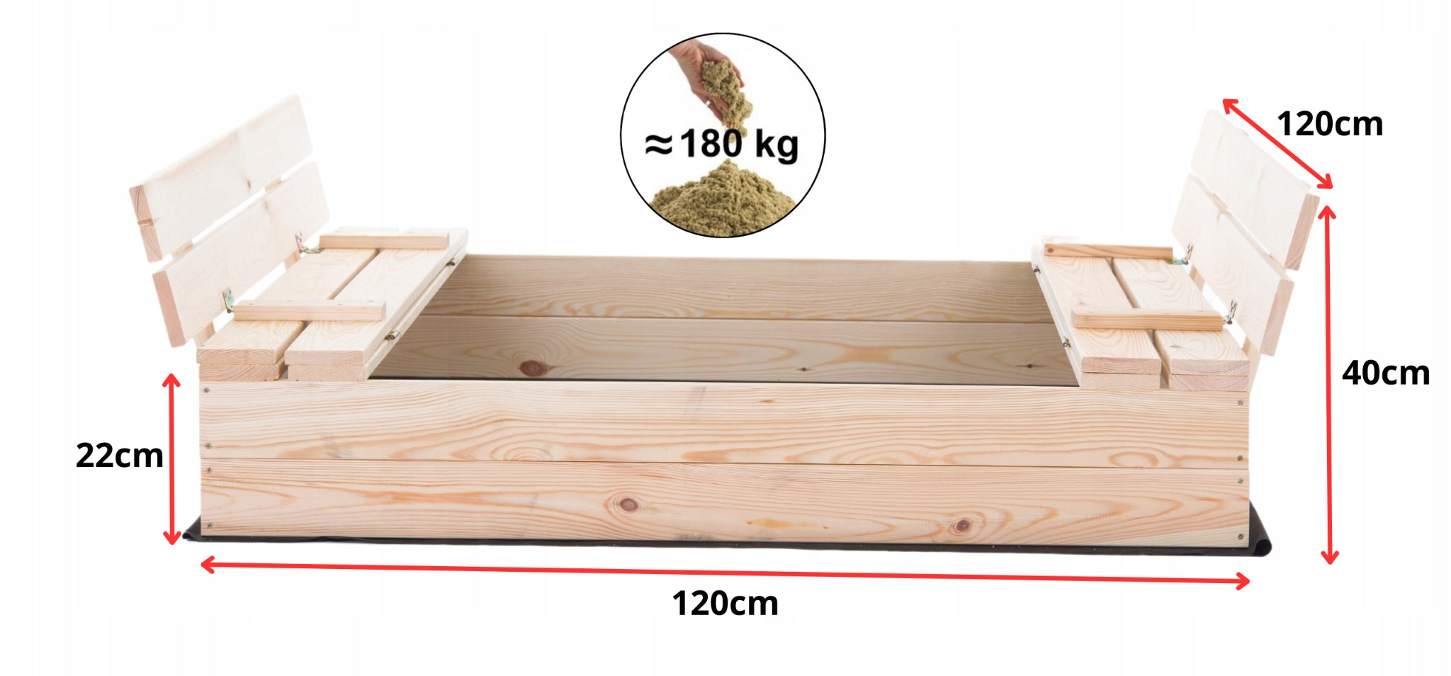 WOODEN SANDBOX CLOSED WITH BENCHES PREMIUM 120x120cm + FREEBIES Brand SunWood
