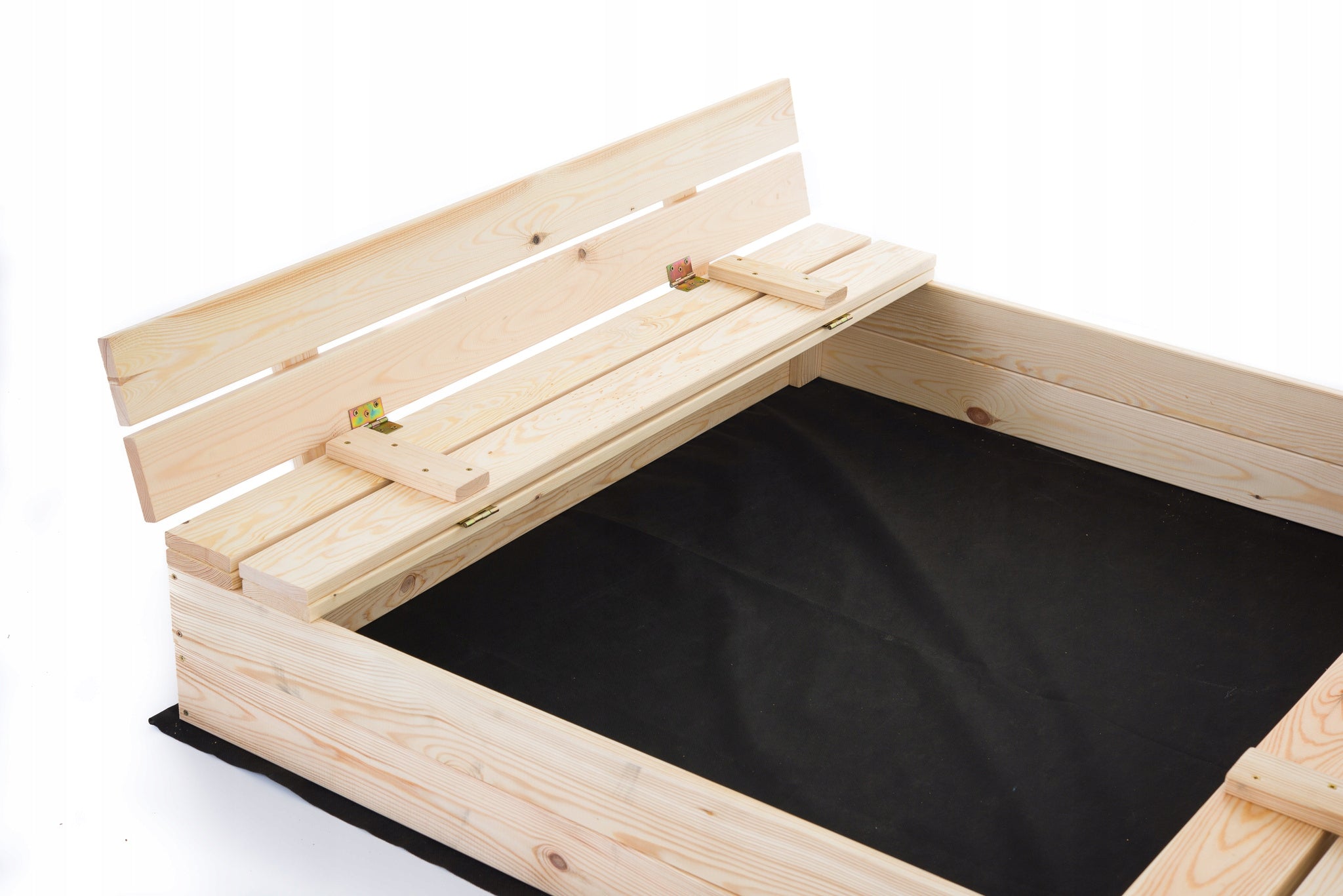 WOODEN SANDBOX CLOSED WITH BENCHES PREMIUM 120x120cm + FREEBIES Length 120 cm