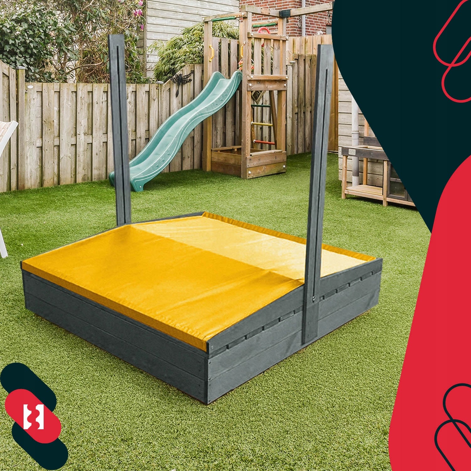 WOODEN SANDBOX FOR CHILDREN WITH BENCHES IMPREGNATED 140X140 CM Color gray