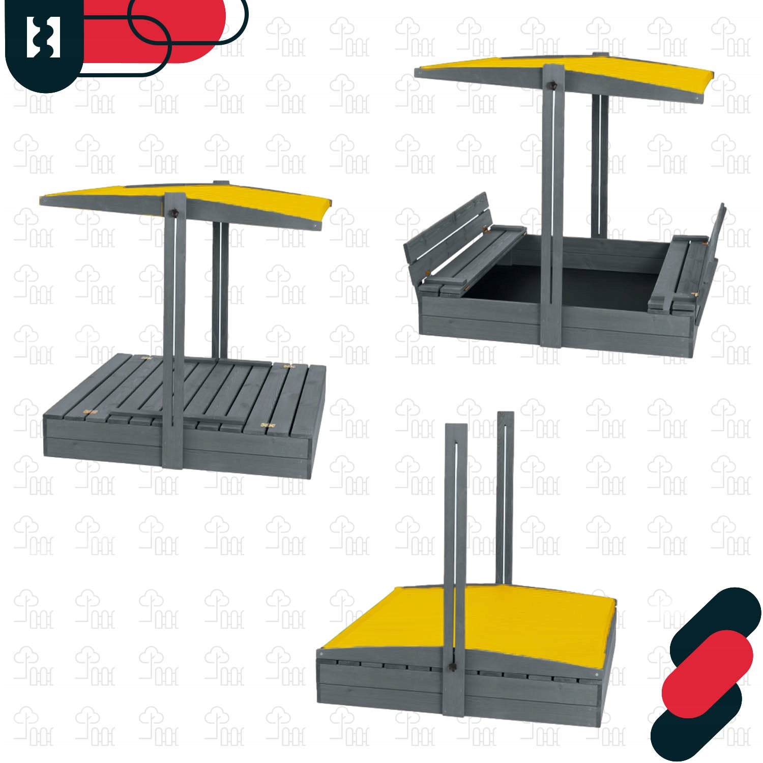 WOODEN SANDBOX FOR CHILDREN WITH BENCHES IMPREGNATED 140X140 CM Length 140 cm