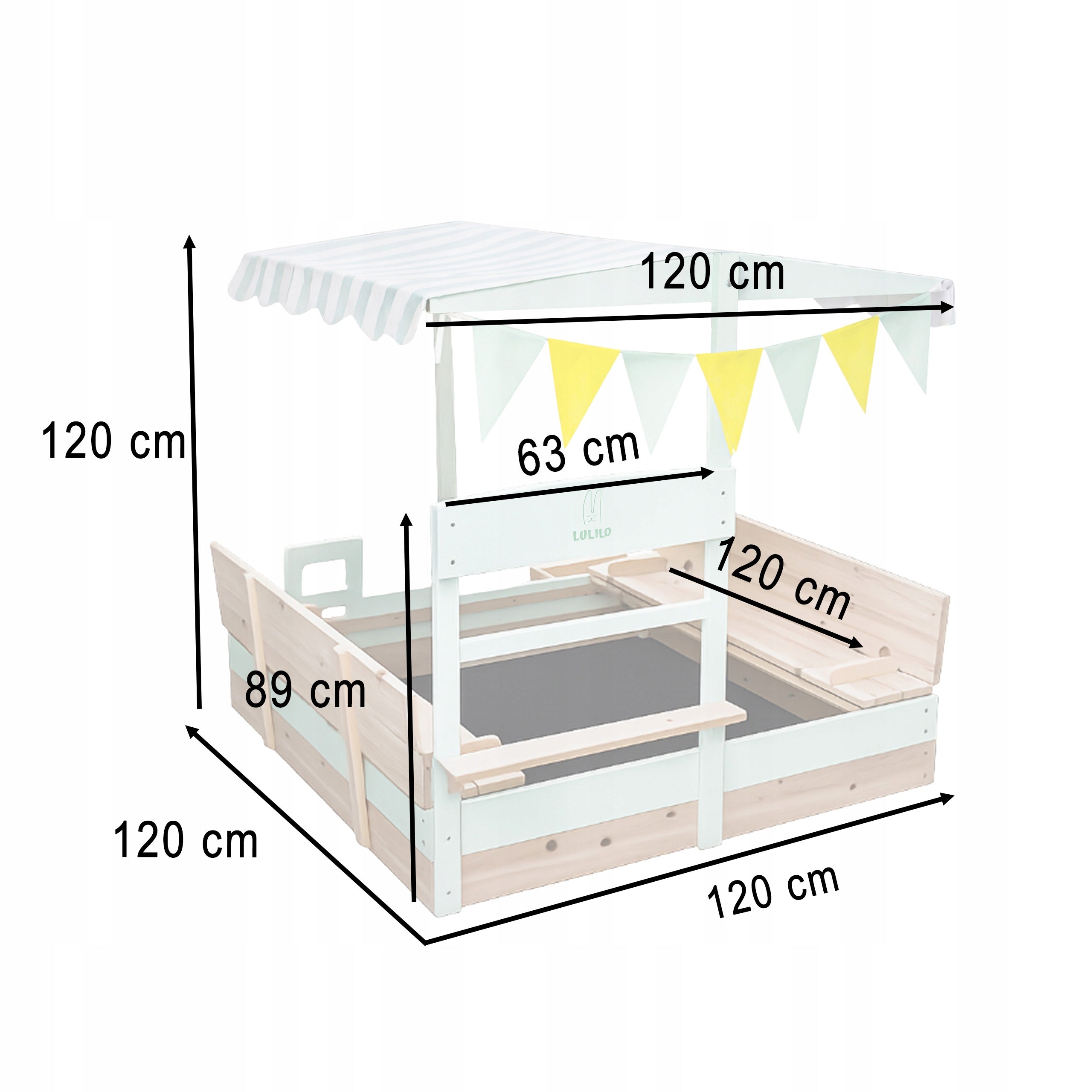 WOODEN SANDBOX FOR CHILDREN WITH CANOPY BENCHES CLOSED GARDEN 120CM Manufacturer code KX2808