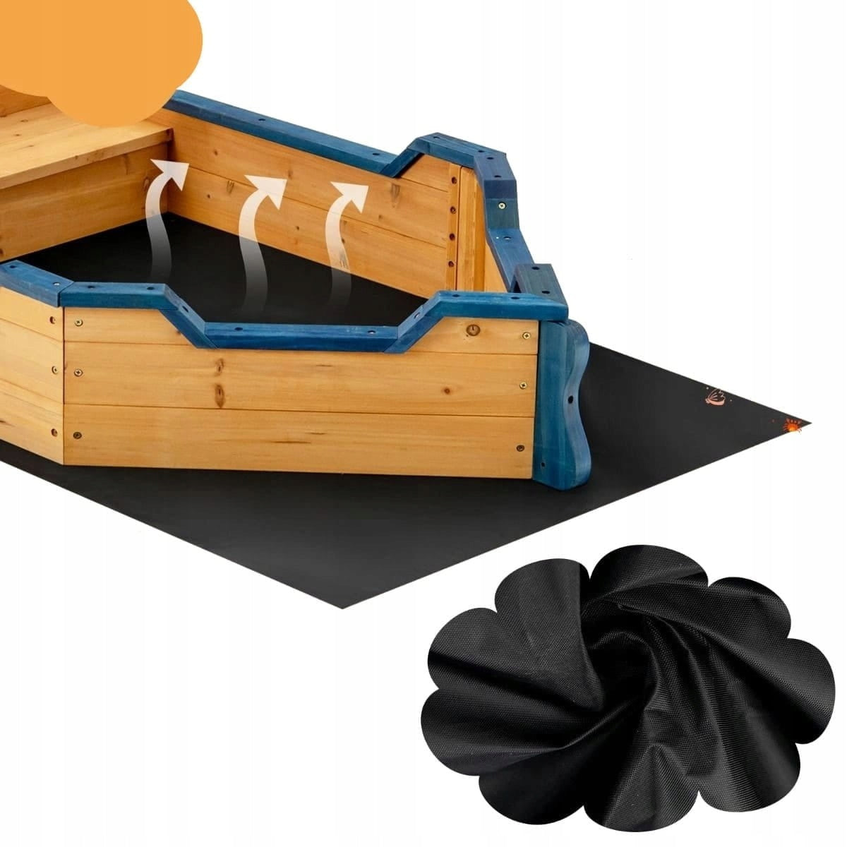 WOODEN SANDBOX PIRATE SHIP with bench 156 x 78 x 101cm WITHOUT BOTTOM Color beige