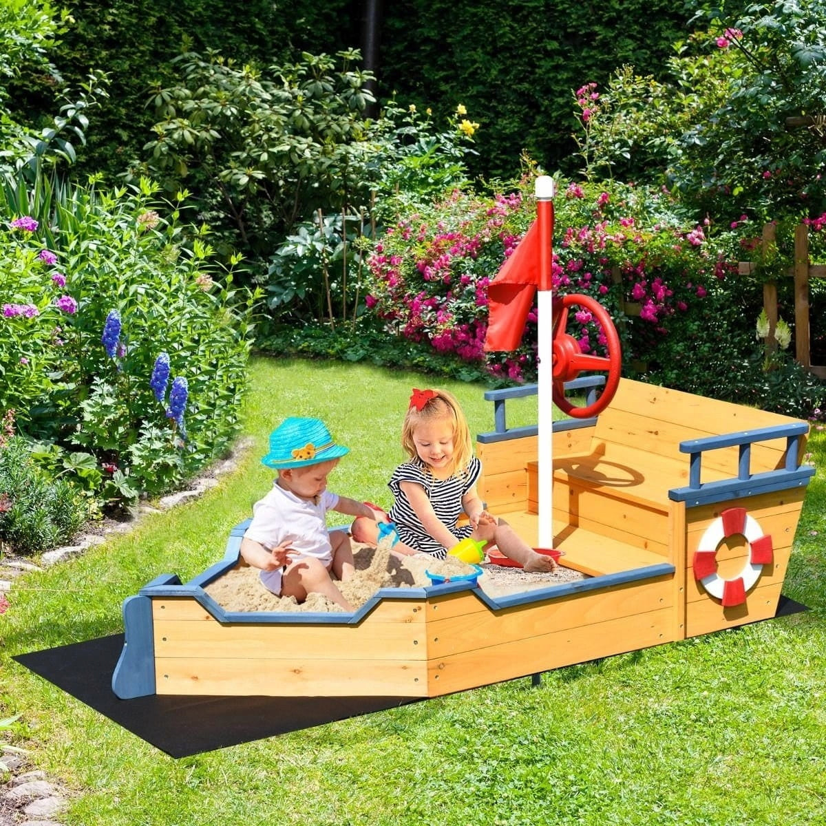 WOODEN SANDBOX PIRATE SHIP with bench 156 x 78 x 101cm WITHOUT BOTTOM Kid's age 3＋ years