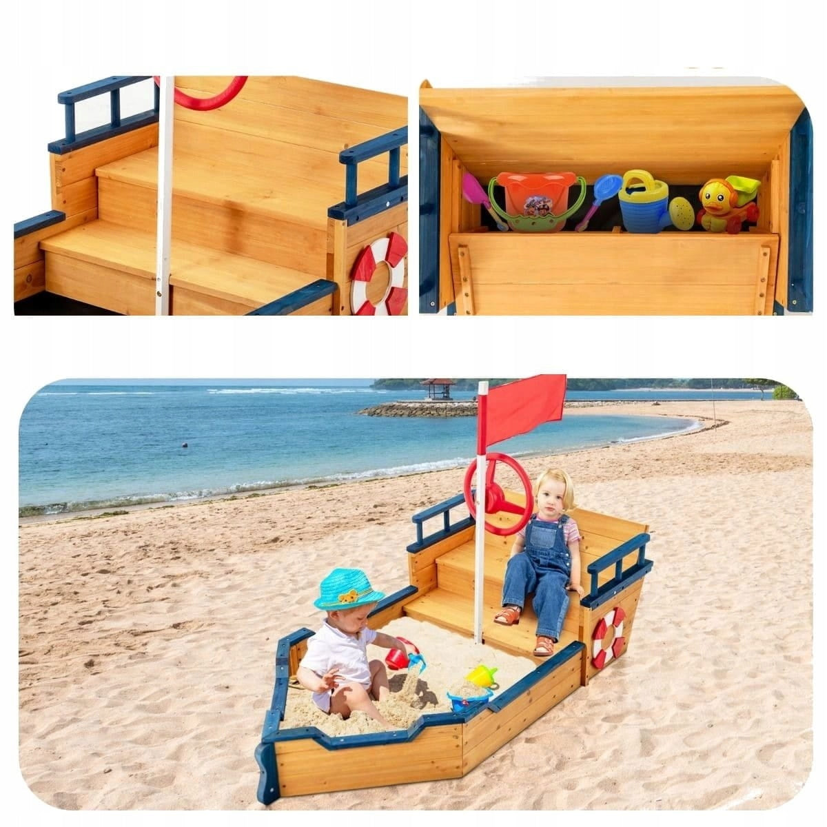 WOODEN SANDBOX PIRATE SHIP with bench 156 x 78 x 101cm WITHOUT BOTTOM Packaging status original