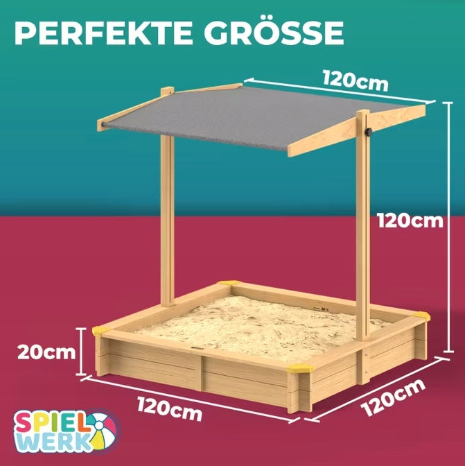 WOODEN SANDBOX WITH ADJUSTABLE ROOF 120 x 120 Kind wooden