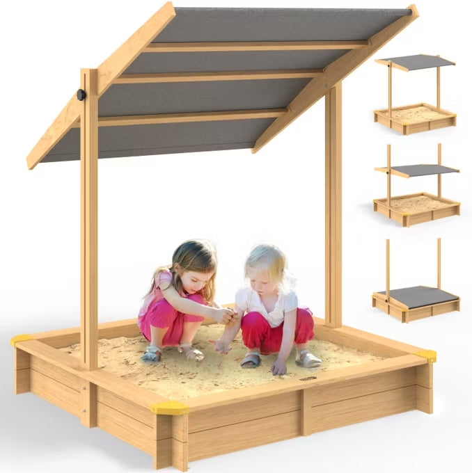WOODEN SANDBOX WITH ADJUSTABLE ROOF 120 x 120