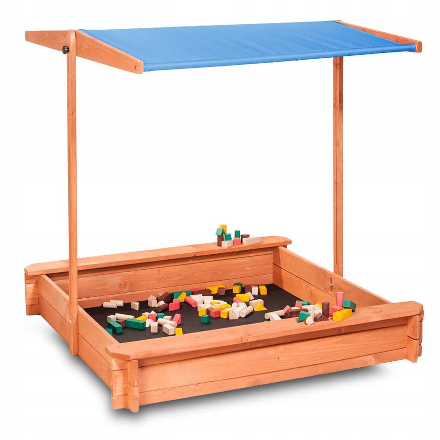 WOODEN SANDBOX WITH BENCH VISOR IMPREGNATED 120X120 CM