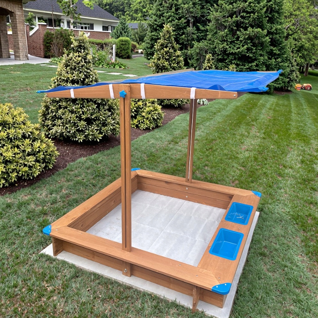 WOODEN SANDBOX WITH GARDEN CANOPY 06700 ADJUSTABLE CANOPY Kind wooden