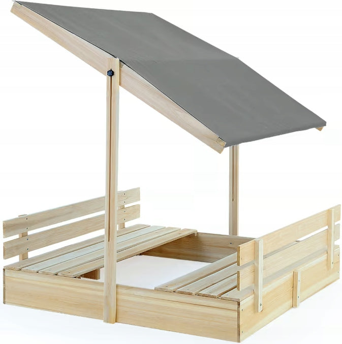 WOODEN SANDBOX WITH ROOF BENCHES 120x120x120cm