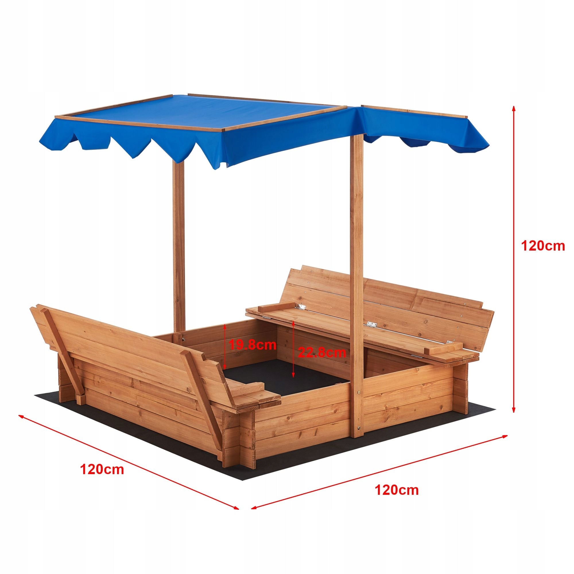 WOODEN SANDBOX WITH ROOF, FOLDING BENCHES, SAND COVER, ROOF EAN (GTIN) 4059438623035