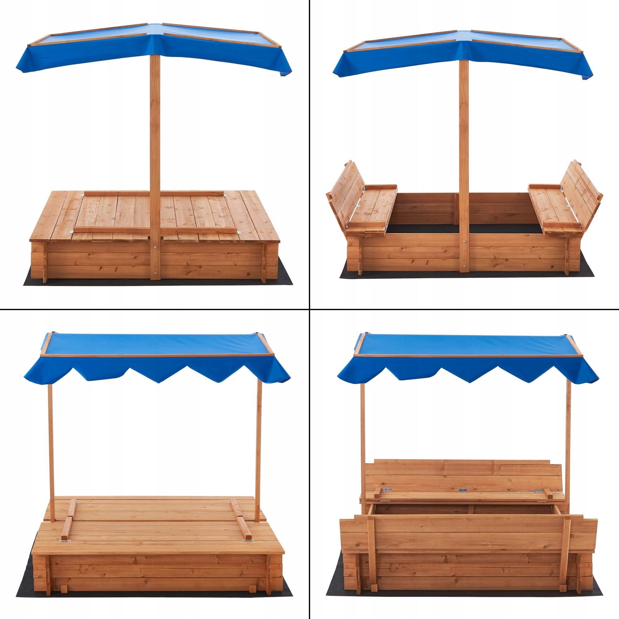 WOODEN SANDBOX WITH ROOF, FOLDING BENCHES, SAND COVER, ROOF Length 120 cm