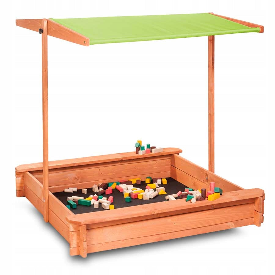 WOODEN SANDBOX WITH VISOR ADJUSTABLE CLOSED BENCHES 120x120 cm